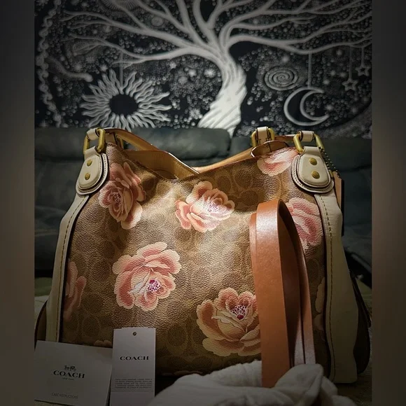 Vintage Y2K Coach Brown and Cream Floral Shoulder Bag, have other new handle - Picture 11 of 17